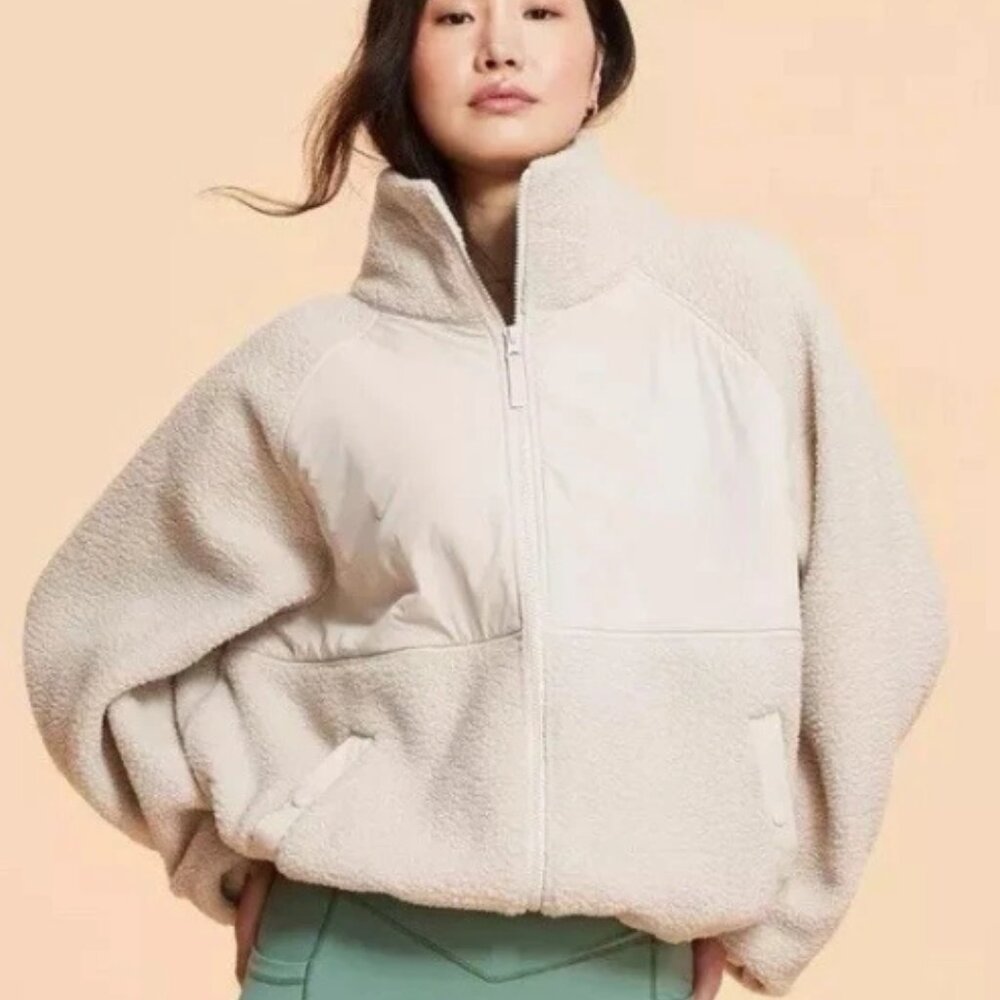 NWT Blogilates Women's Campfire Fleece Full Zip Jacket - Light Taupe XL